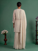 Ivory embroidered shimmer silk palazzo suit