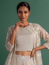 Ivory embroidered shimmer silk palazzo suit