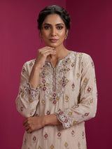Beige embroidered tissue silk palazzo suit