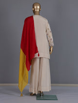 Beige embroidered tissue silk palazzo suit