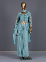 Sky blue embellished silk palazzo suit