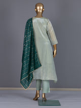 Green embroidered silk festive pant suit