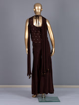 Brown halter neck crepe silk palazzo suit