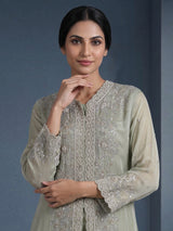 Pista green embroidered crepe silk palazzo suit