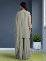 Pista green embroidered crepe silk palazzo suit