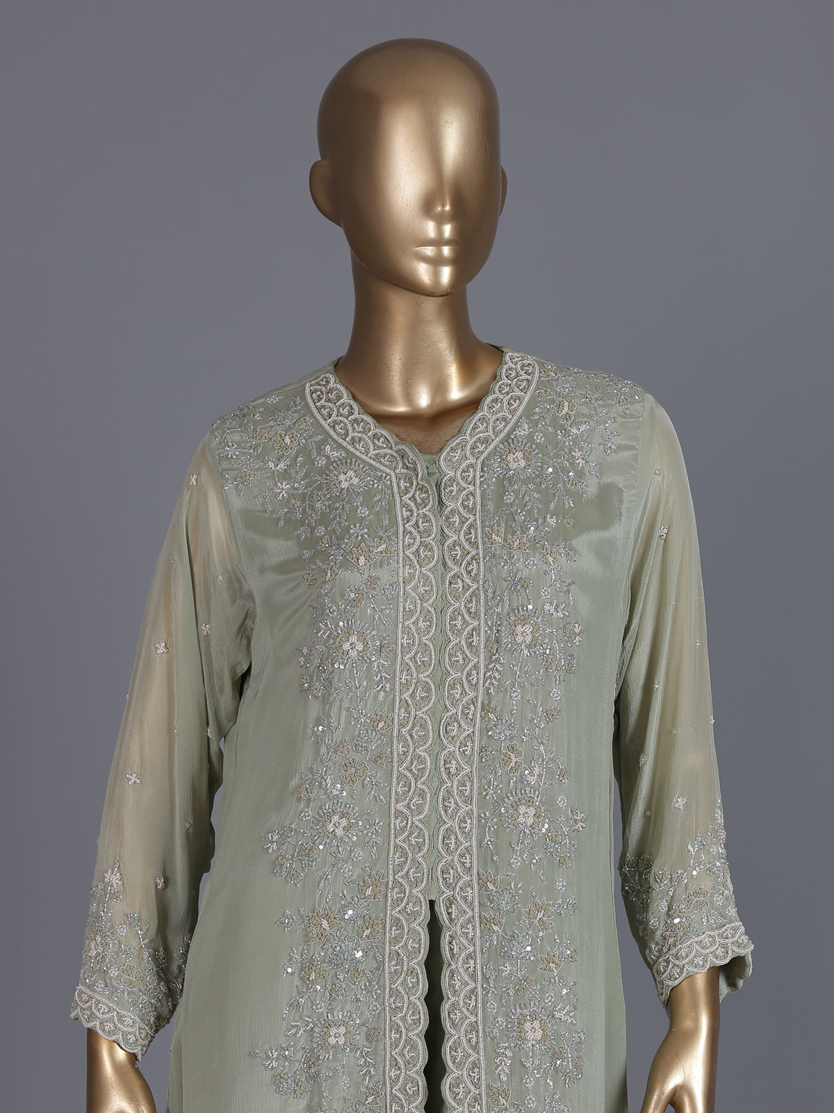 Pista green embroidered crepe silk palazzo suit