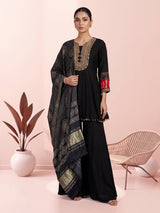 Black printed crepe silk palazzo suit