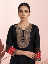 Black printed crepe silk palazzo suit