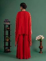 Red designer organza silk kaftan palazzo suit