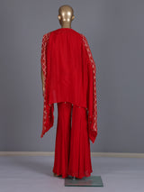 Red designer organza silk kaftan palazzo suit
