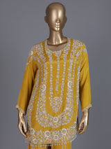 Yellow embroidered crepe silk palazzo suit