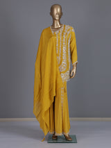 Yellow embroidered crepe silk palazzo suit