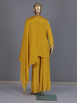 Yellow embroidered crepe silk palazzo suit