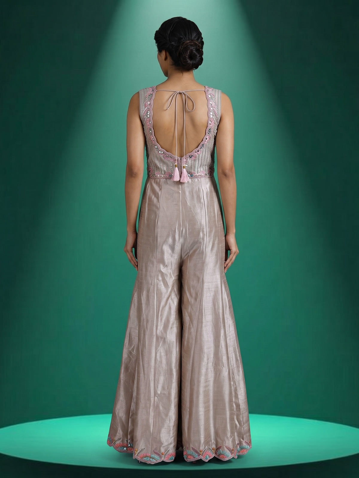 Gold luxury silk festive indo western jumpsuit