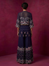 Navy silk designer jacket style sharara suit
