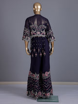 Navy silk designer jacket style sharara suit