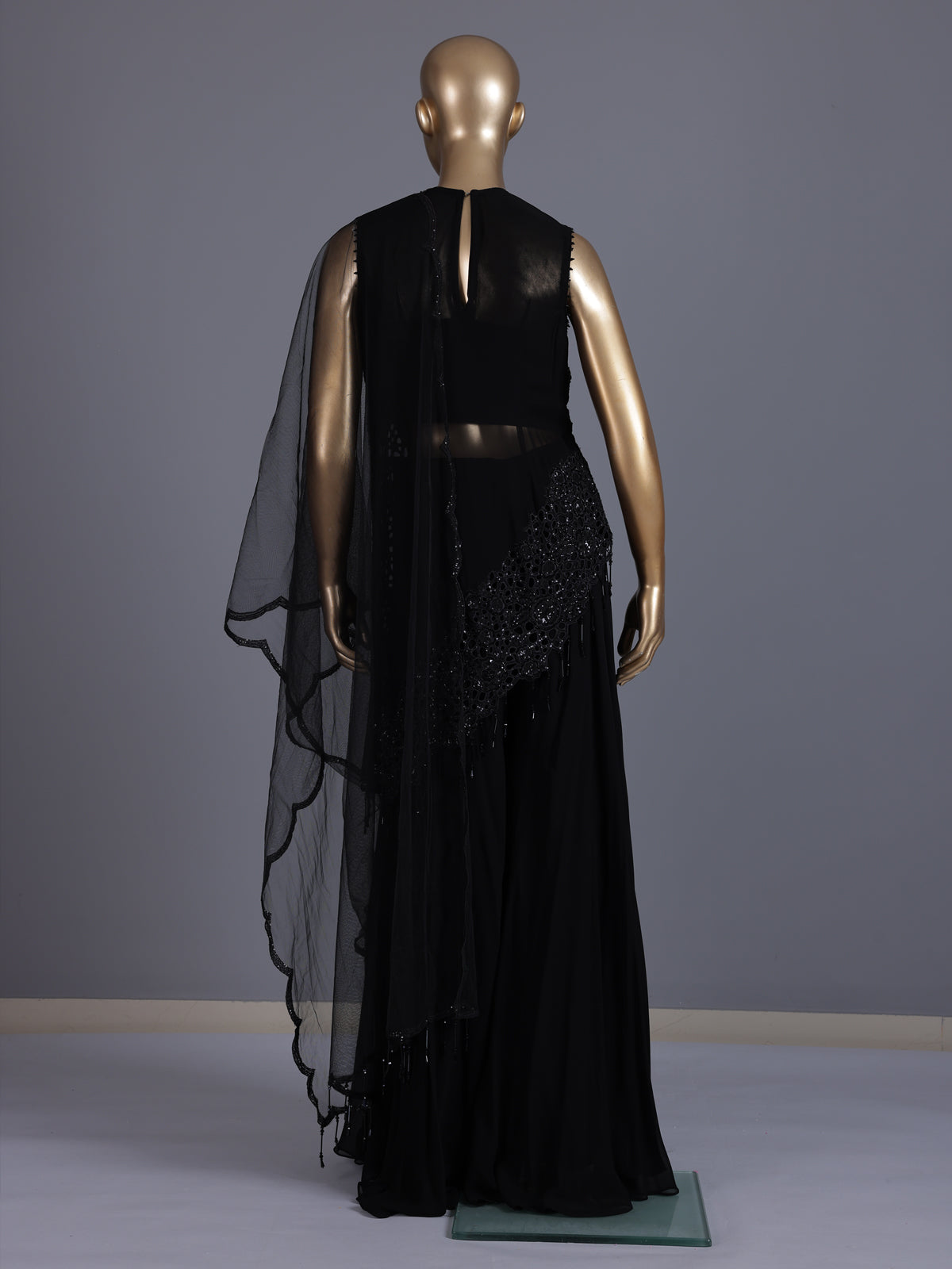 Black georgette silk embroidered palazzo suit