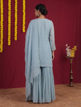 Sky blue shimmer crepe silk festive sharara suit