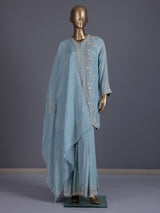 Sky blue shimmer crepe silk festive sharara suit