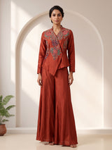 Rust embroidered indo western sharara style suit