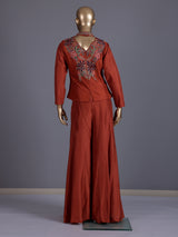 Rust embroidered indo western sharara style suit
