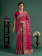 Pink bandhani gajji silk designer bridal saree elegance