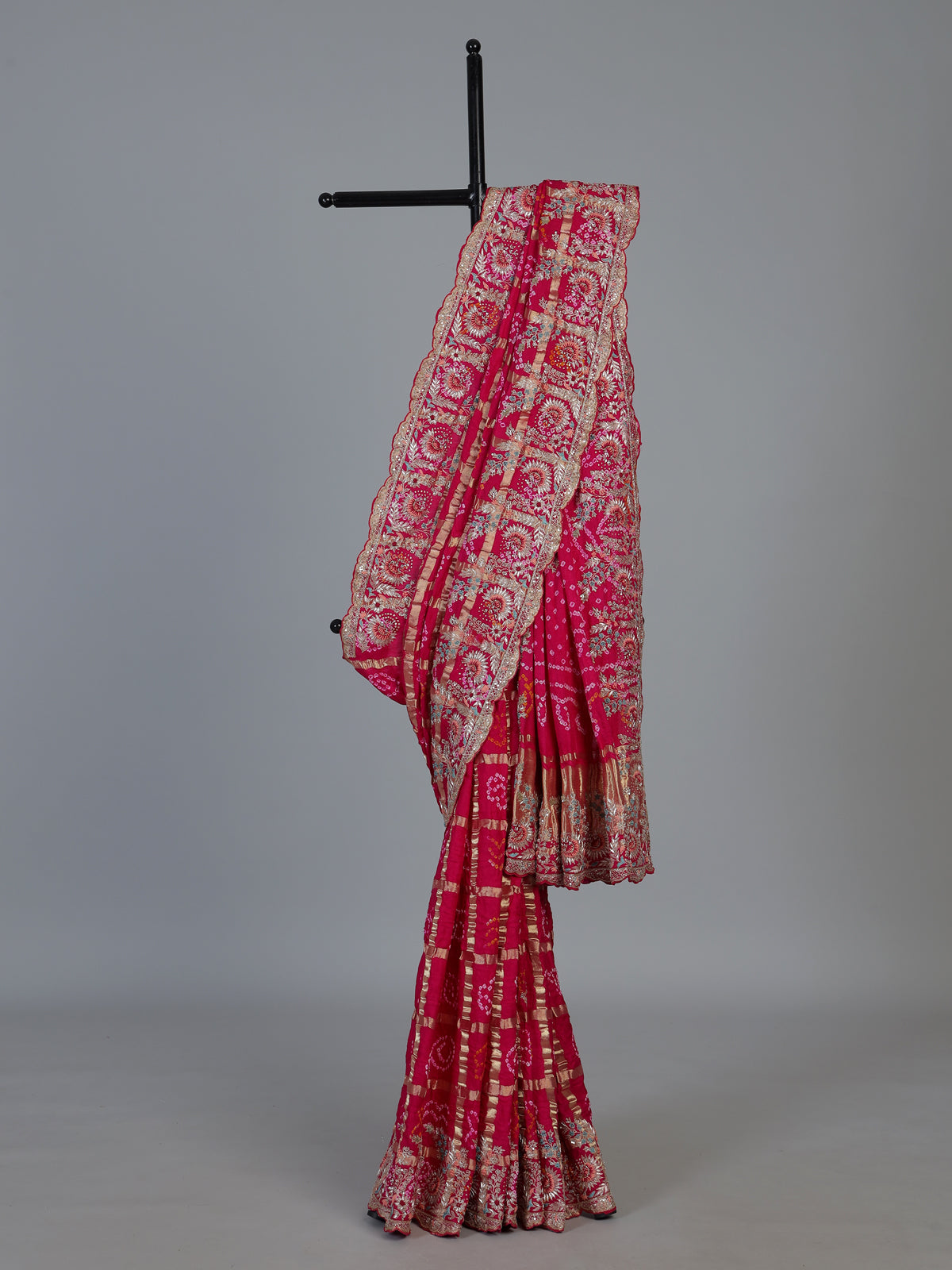 Pink bandhani gajji silk designer bridal saree elegance