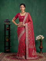 Pink bandhani dola silk bridal festive saree design