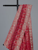 Pink bandhani dola silk bridal festive saree design