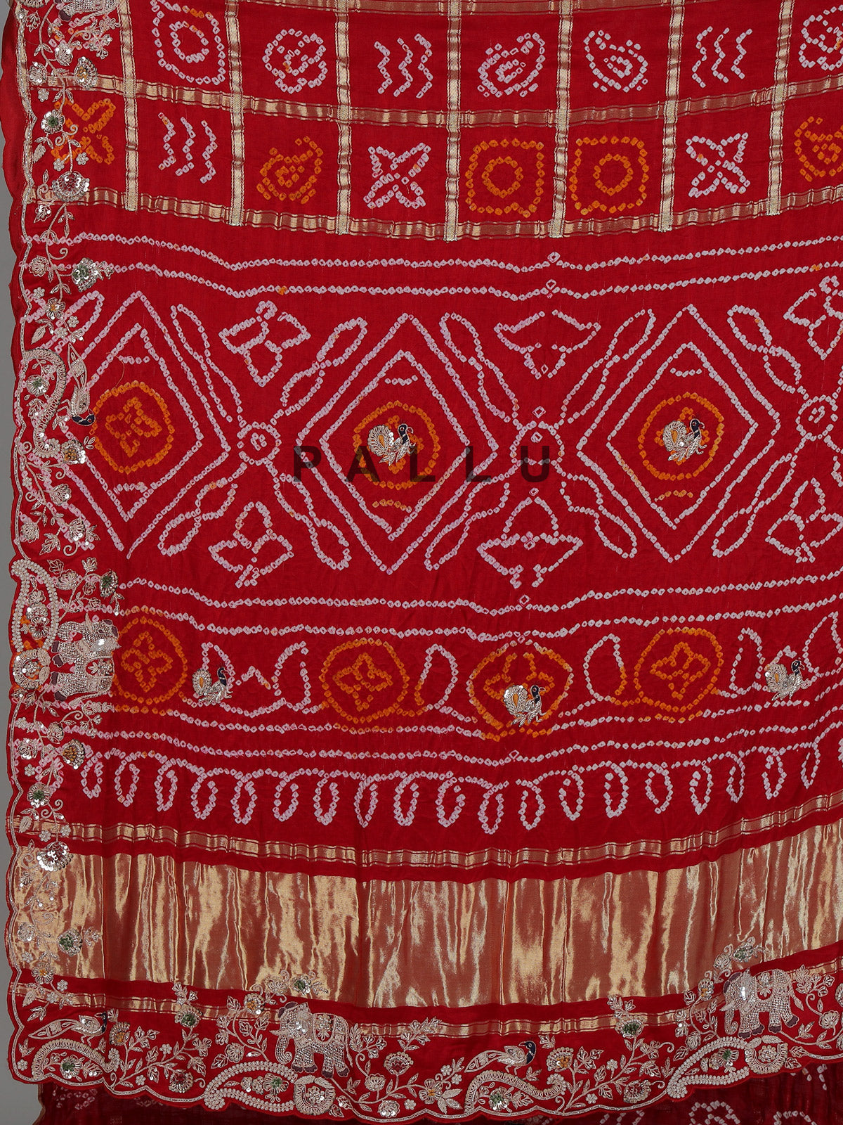 Red bandhani gajji silk handcrafted festive saree elegance
