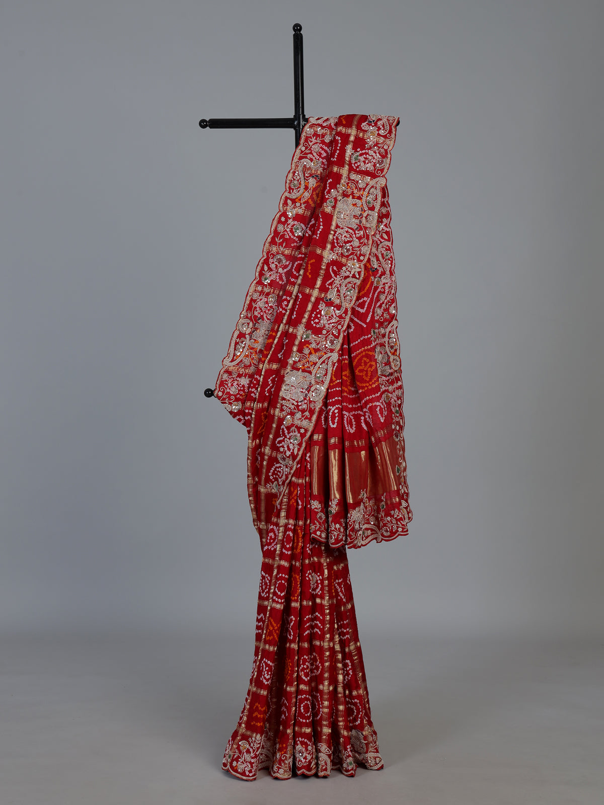 Red bandhani gajji silk handcrafted festive saree elegance