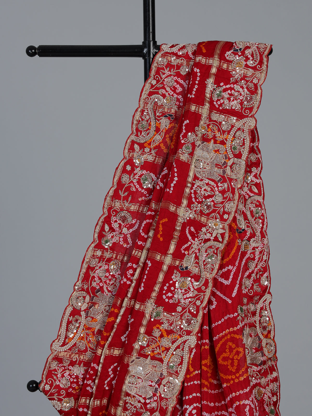 Red bandhani gajji silk handcrafted festive saree elegance