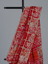 Red bandhani gajji silk handcrafted festive saree elegance