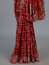 Red bandhani gajji silk handcrafted festive saree elegance