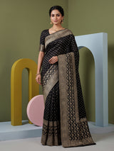Black royal dola silk saree with zari