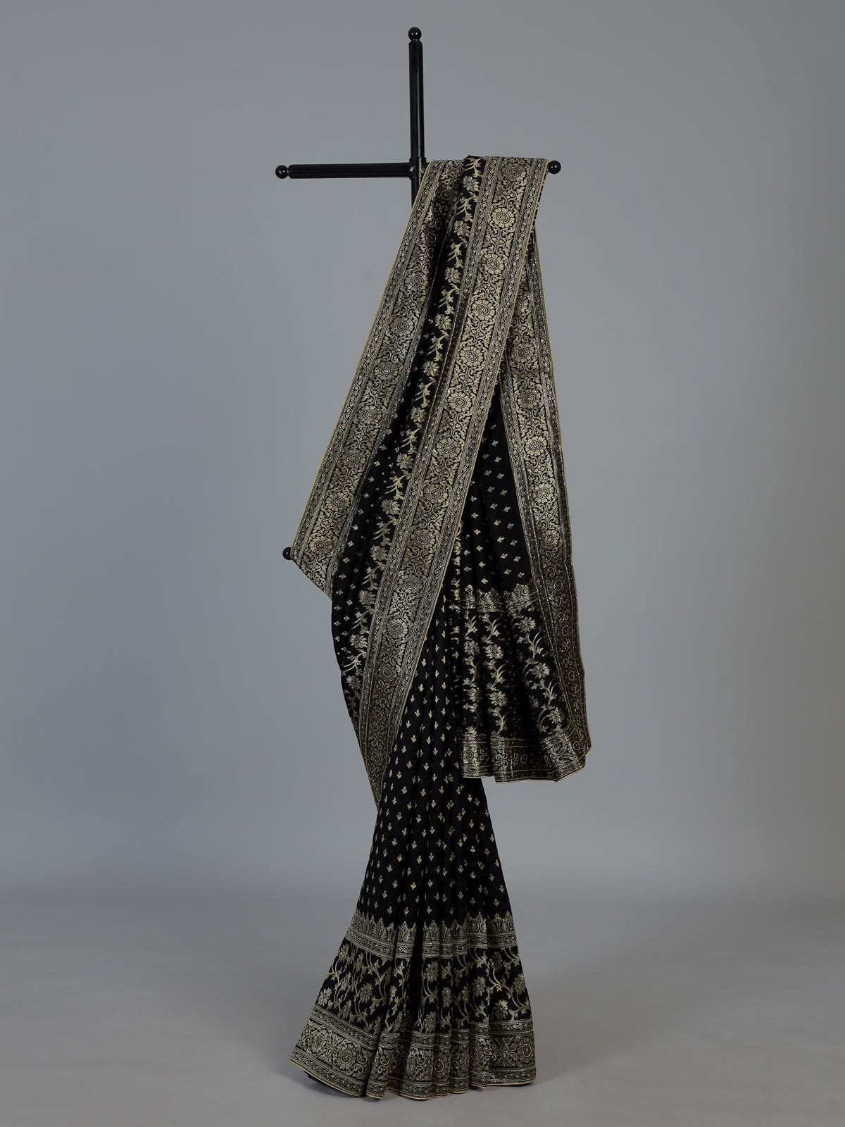 Black royal dola silk saree with zari