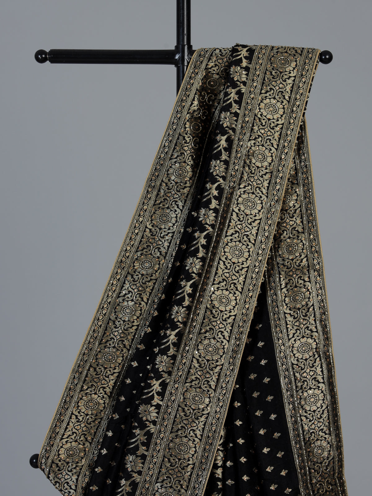 Black royal dola silk saree with zari