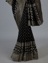 Black royal dola silk saree with zari