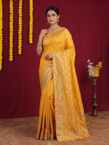 Yellow embellished dola silk celebration saree for women