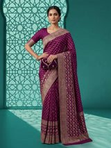 Purple woven dola silk wedding saree with elegance