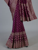Purple woven dola silk wedding saree with elegance