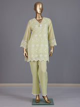 Green designer cotton embroidered co-ord set