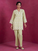 Green designer cotton embroidered co-ord set