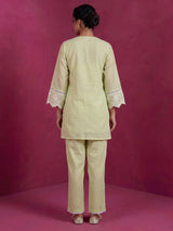 Green designer cotton embroidered co-ord set