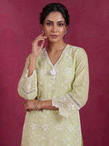 Green designer cotton embroidered co-ord set