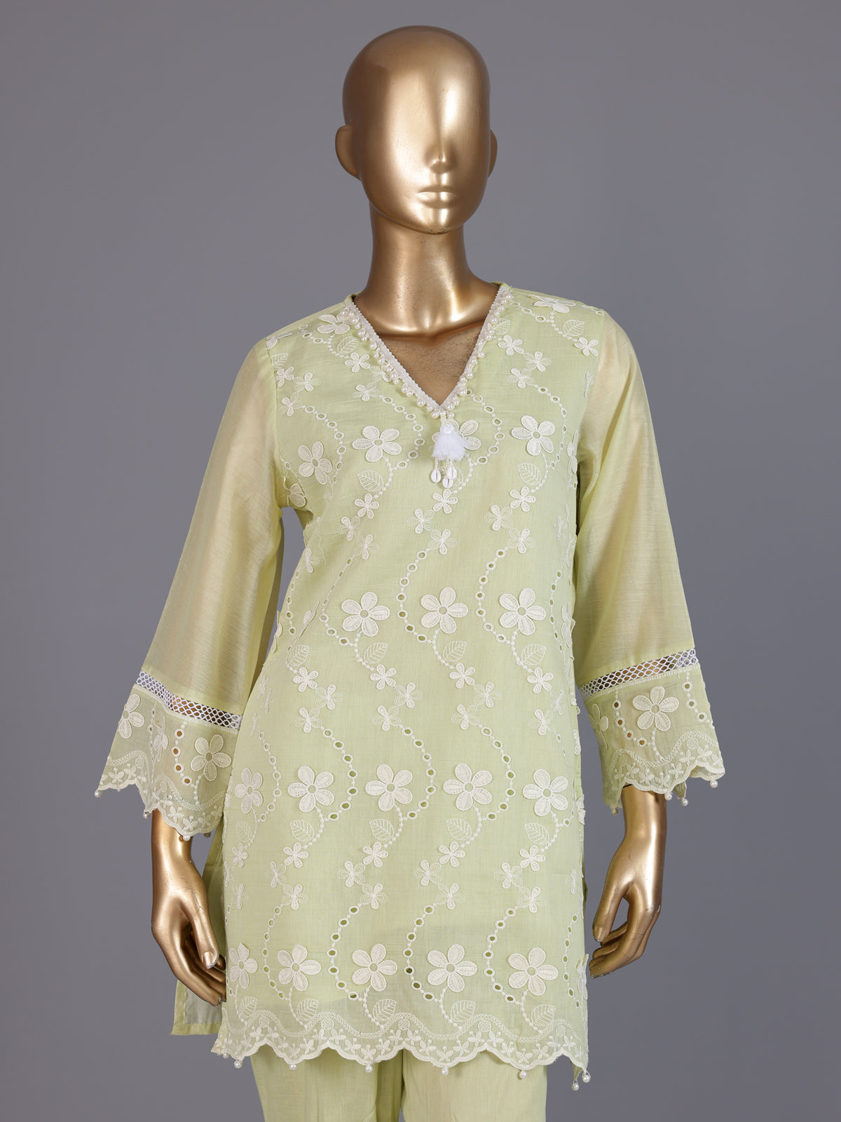 Green designer cotton embroidered co-ord set