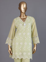 Green designer cotton embroidered co-ord set