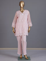 Pink embroidered cotton festive co-ord set
