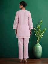 Pink embroidered cotton festive co-ord set