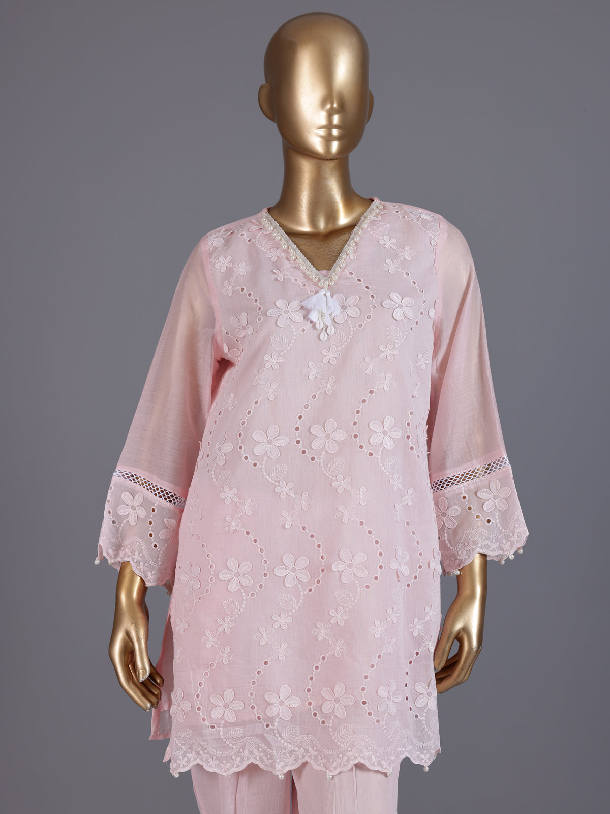 Pink embroidered cotton festive co-ord set